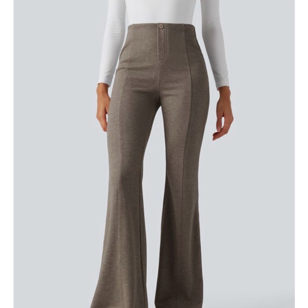 NWT | High-Waist Flared Knit Pants - Taupe
